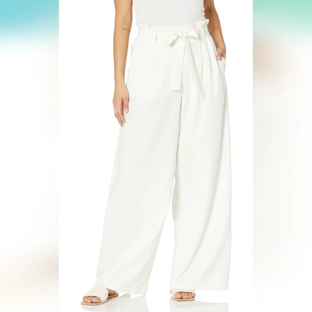 BCBG MazAzria White Wide Leg Dress Pants with White Fabric Belt Size Ext… - Picture 5 of 10